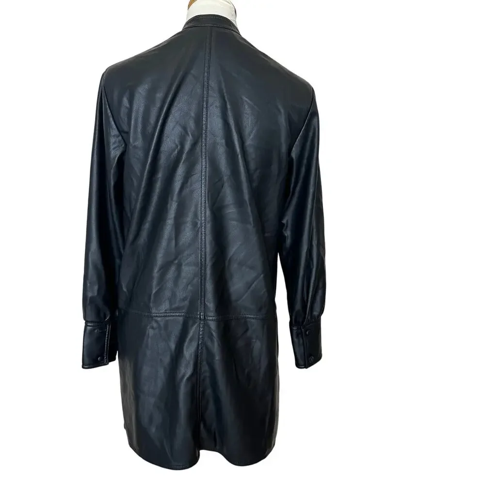 Rebecca Taylor Black Faux Leather Mini Tunic Dress XS Edgy Designer $300 Flaw - Picture 7 of 11